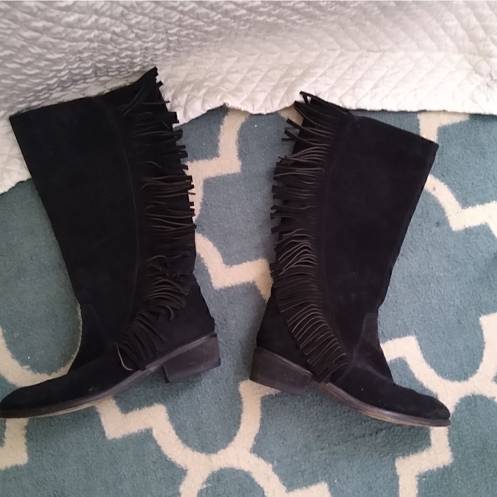 Roper 7.5 suede black boots w fringe